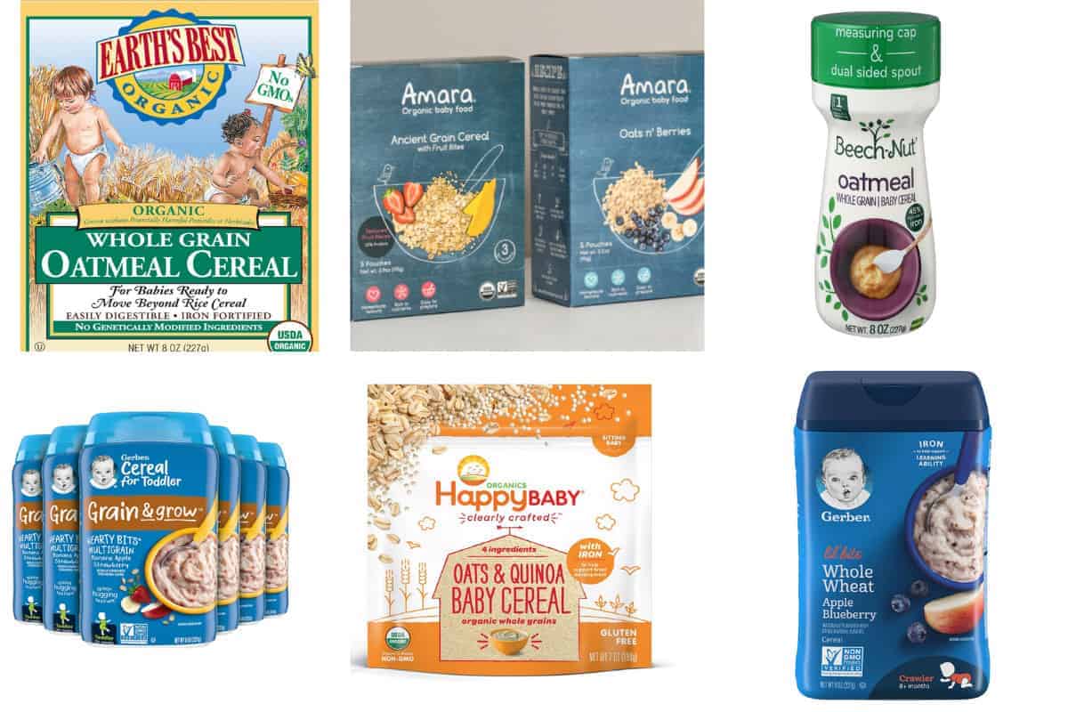 baby cereals in grid of 6 images