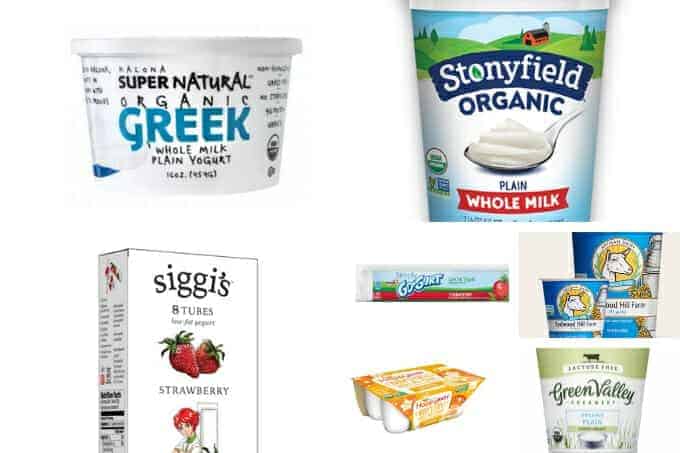 best yogurt for babies and toddlers in packaging from Stoneyfield and Siggis
