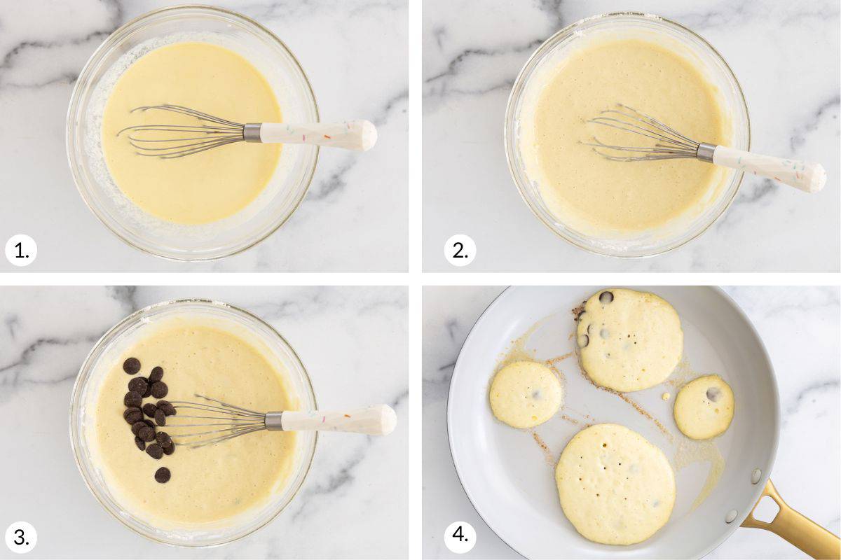 steps to make chocolate chip pancakes.