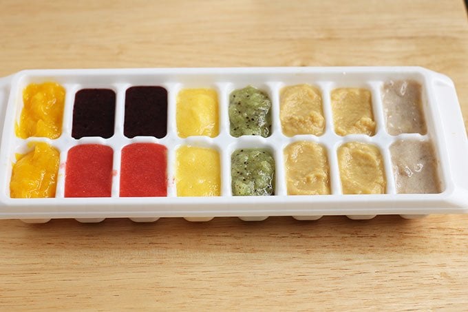 homemade baby food in ice cube tray