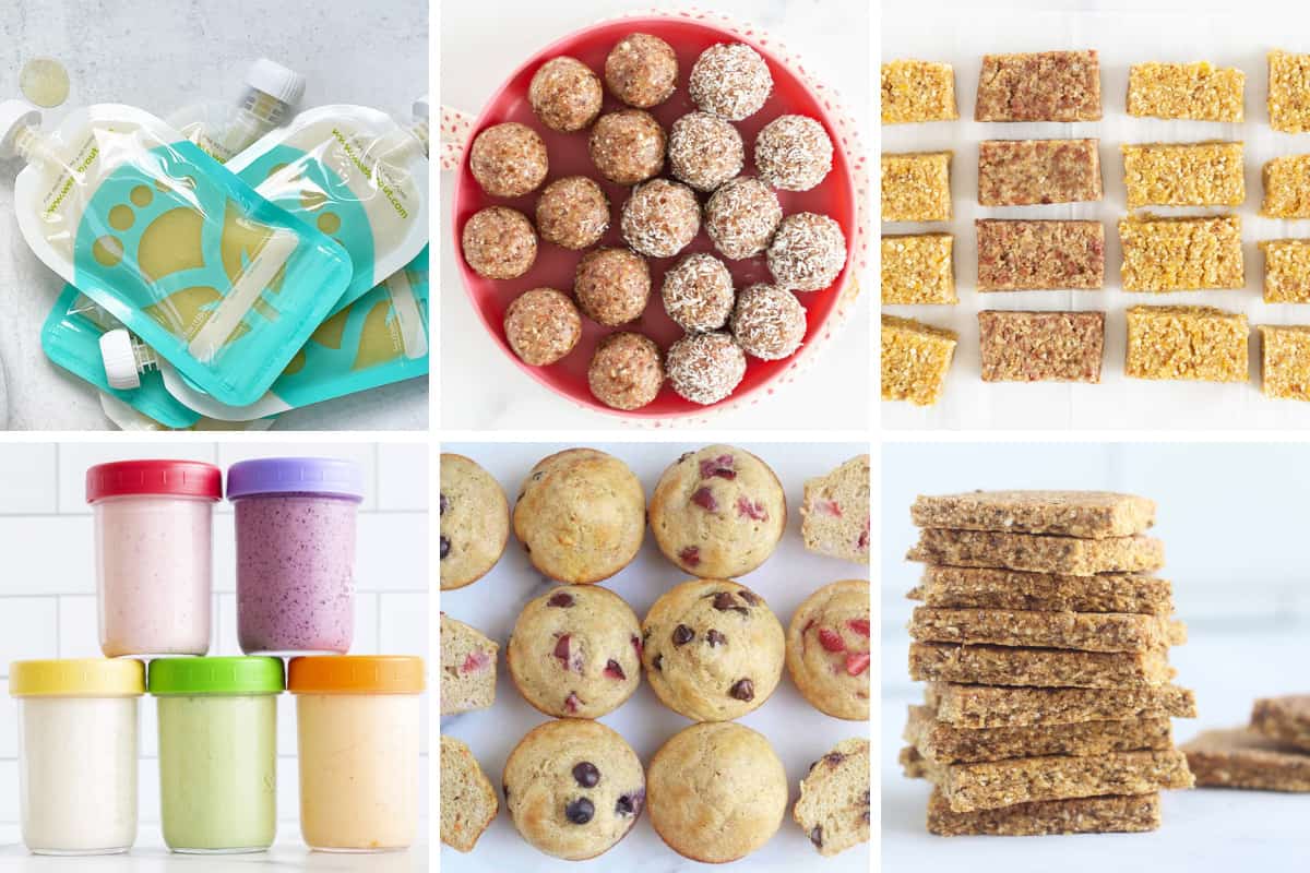 healthy snacks to make in grid of 6 images.