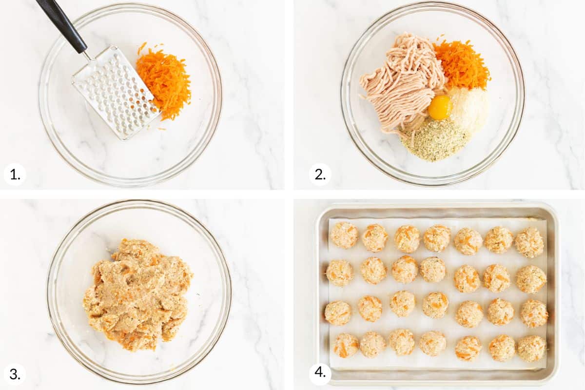 how to make baked chicken meatballs in grid of images.