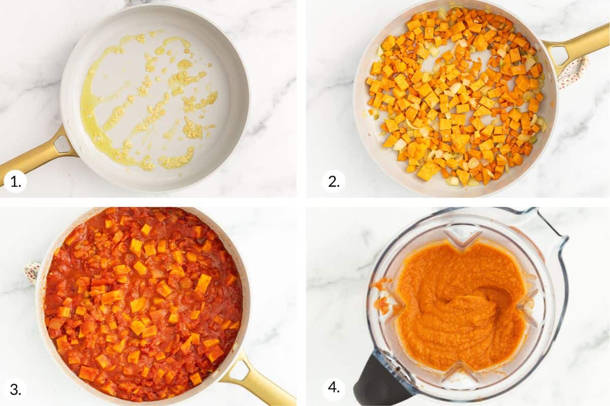 how to make hidden veggie pasta sauce in grid of images.