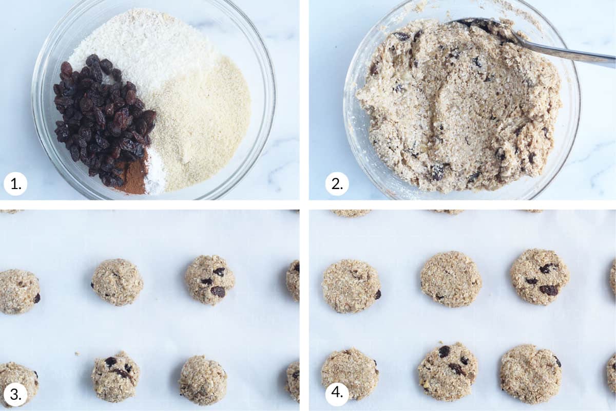 how to make oatmeal breakfast cookies in grid of four.