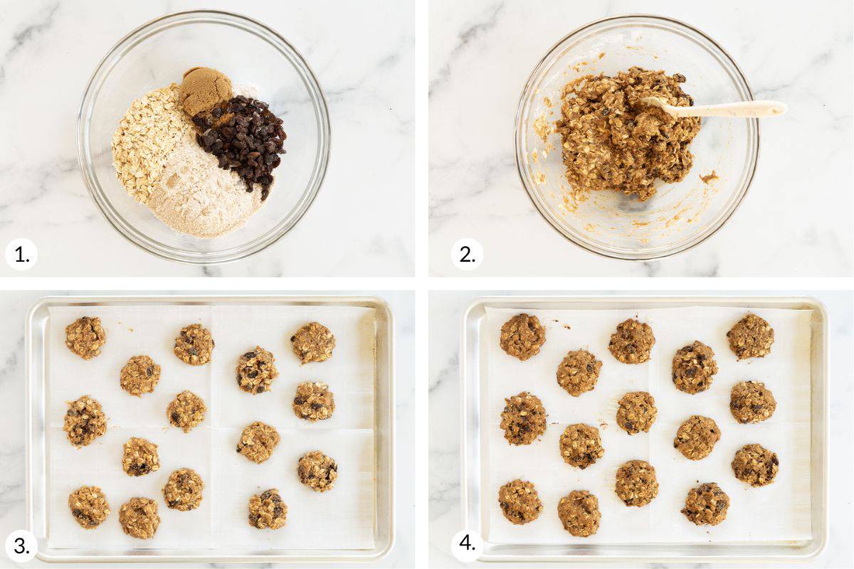 how to make oatmeal raisin cookies in grid of images.