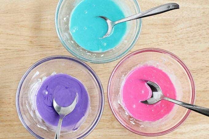 icing for healthy sugar cookies in bowls with spoons