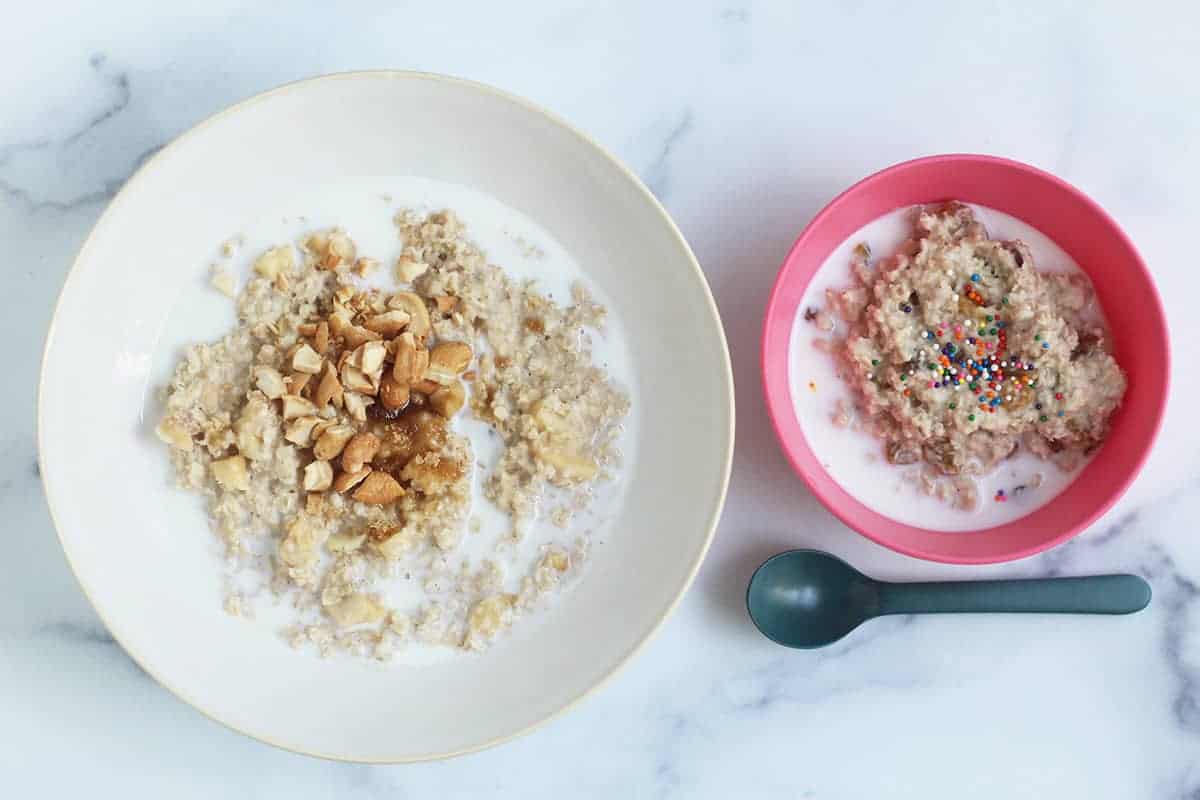 instant oats in two bowls with milk