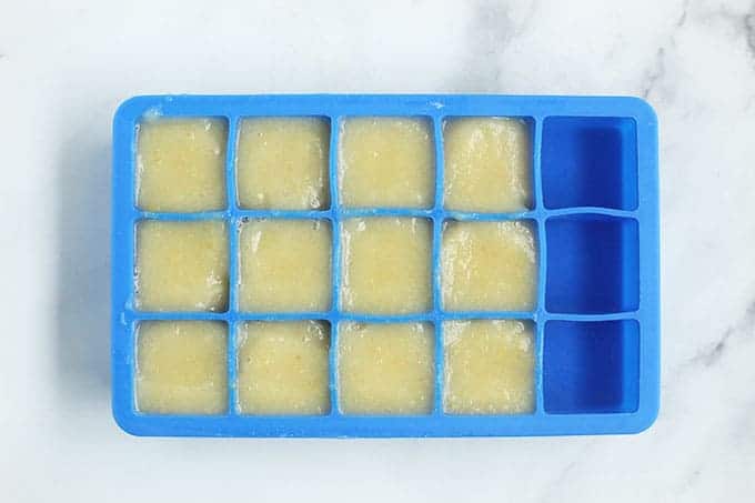 pear-puree-in-silicone-ice-cube-tray