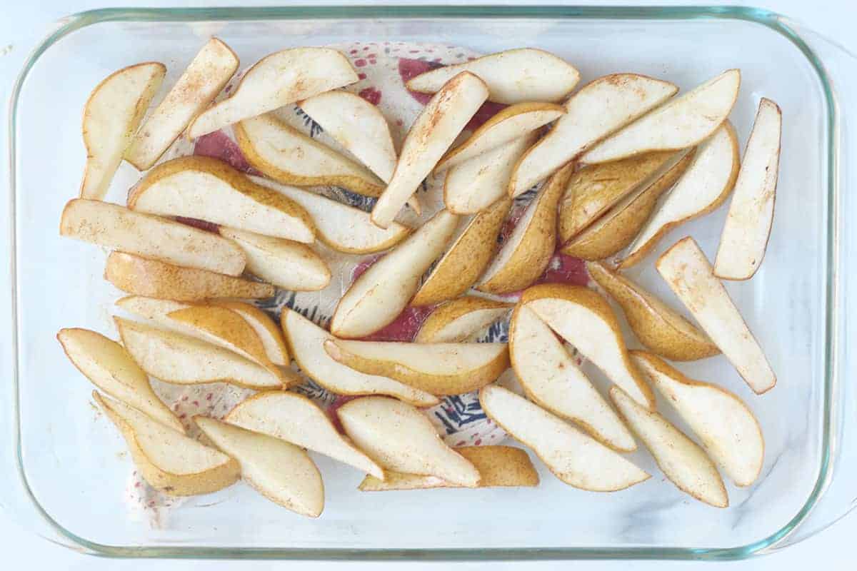 baked pears in baking dish