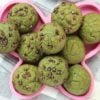spinach banana muffins on pink plate