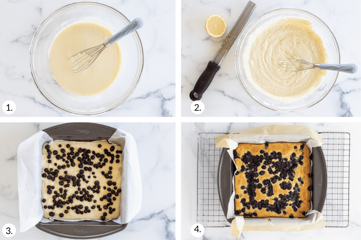 how to make yogurt cake in grid of 4 images.